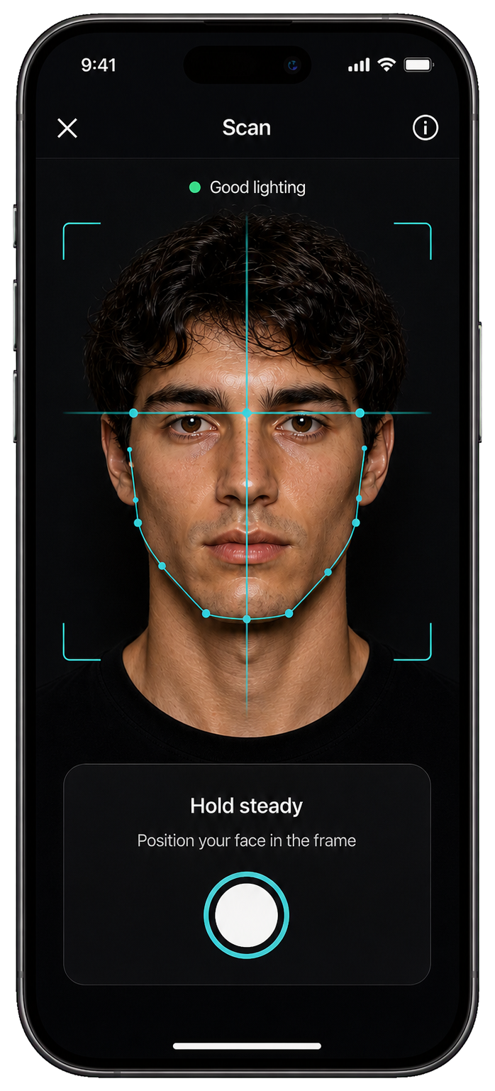 MogUp AI face scan screen.